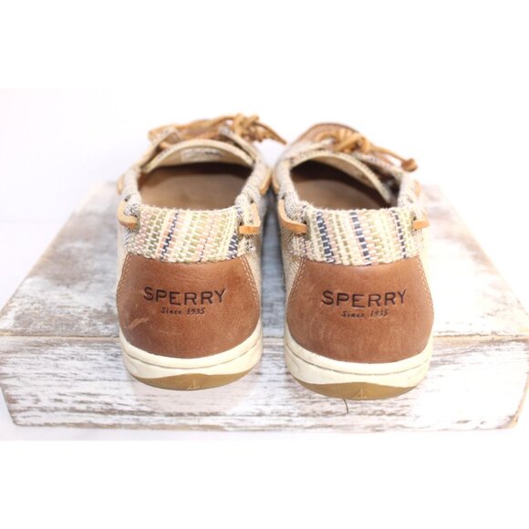 Sperry Canvas Leather Top Sider Women's 10 M Brown Tan Lace Up Boat Shoe Casual - Picture 4 of 10